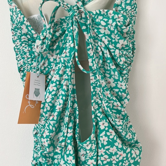 Kona Sol one piece teal floral back tie swimsuit medium - Picture 6 of 6